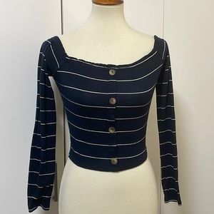 Blue and white Crop top with either low shoulder or off shoulder wear * sz small